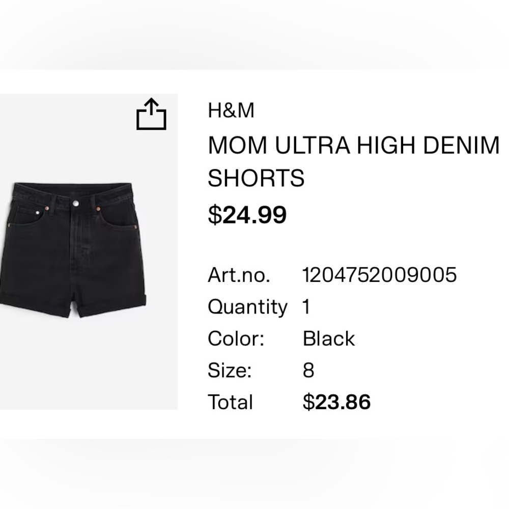 H&M Mom Ultra High Denim Shorts - Black